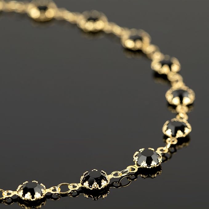 UMAOKANG 3 Meters Black Crystal Chain for Jewelry Making 18K Gold Plated Brass Chains Bulk Women Necklace Bracelet DIY Jewelry Supplies