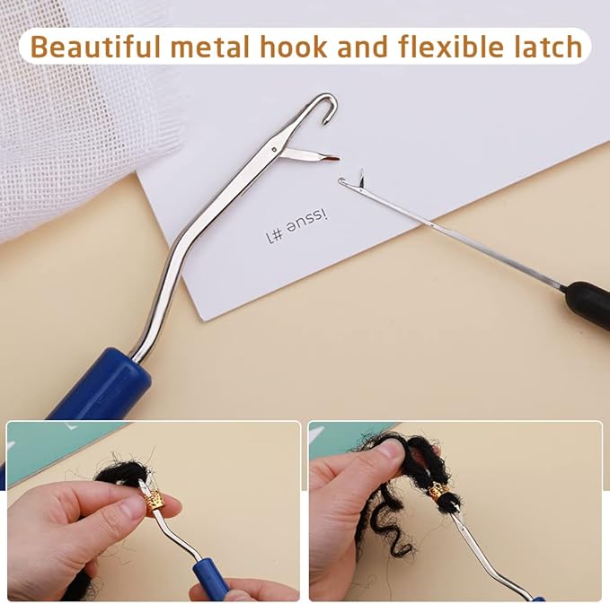 Loc Crochet Needle, 48 Pcs Dreadlock Crochet Hook Tool, 6 Dreadlock Crochet Needle for Hair, Different Size Bent Latch Hook, Crochet Hooks for Hair Braiding with Case