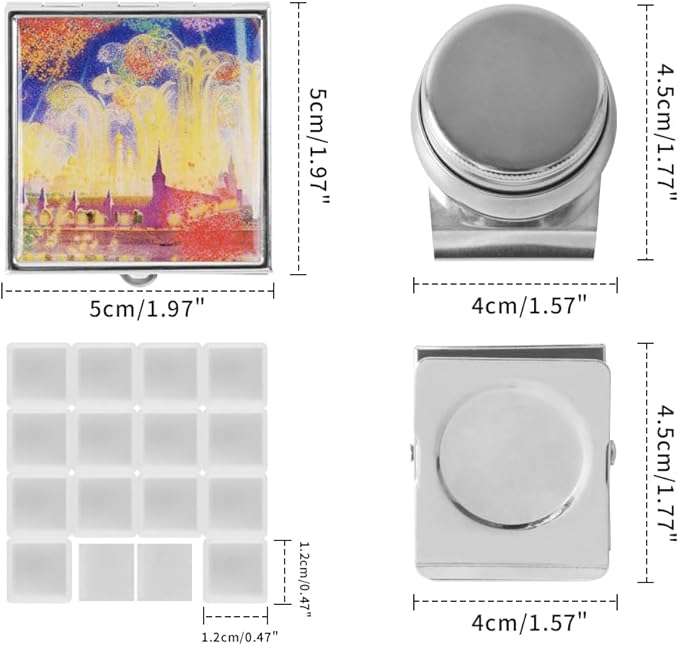 Portable Mini Tin Box 14-Well Empty Watercolor Palette Paint Mixing Tray is a Small Storage Travel Kit with Magnetic Clip and Oil Pot, Perfect for Outdoor Sketching and DIY Painting.Starburst