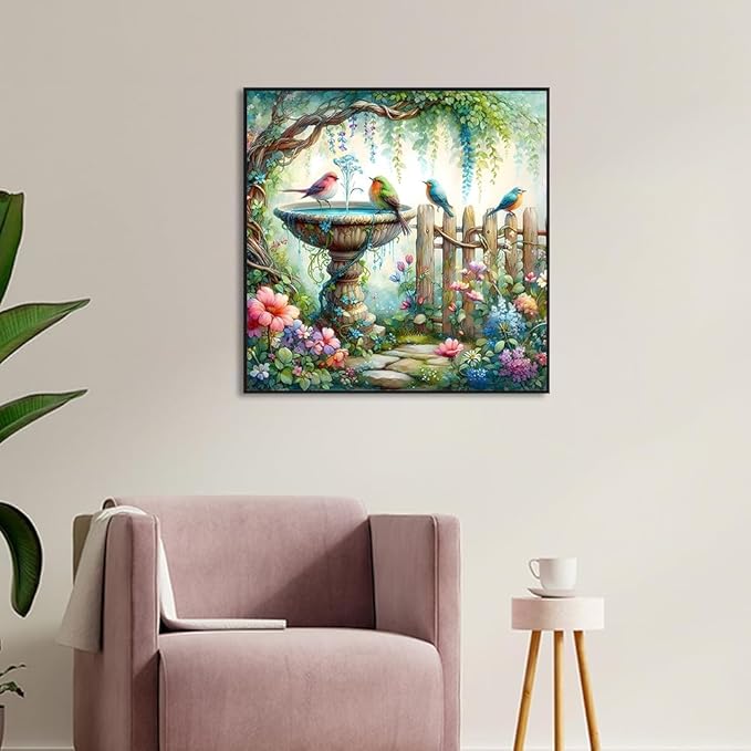 ARPADAMO Garden Birds Diamond Art Kits for Adults,5D Diamond Painting DIY Animal Diamond Art Diamond Painting Kits for Adult,Round Full Drill Diamonds, Diamond Art Kits for Home Decor-13.78x13.78inch