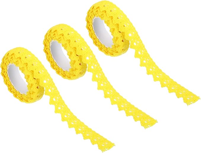 PATIKIL 0.6" Wide 2 Yards Self-Adhesive Lace Tape Lace Ribbon, 3 Pack Cotton Washi Trim Stickers Masking for Craft Scrapbooking DIY Card Making, Yellow