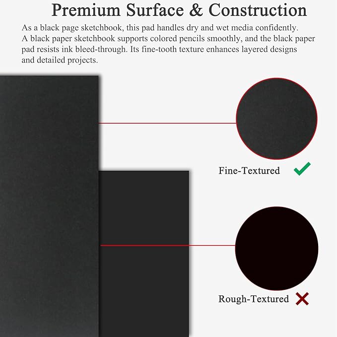 fuxi black paper notebook, 60 sheets (90lb/150gsm) spiral sketchbook 8.5 x 11, hardcover | art supplies for adults, perfect for gel pens.