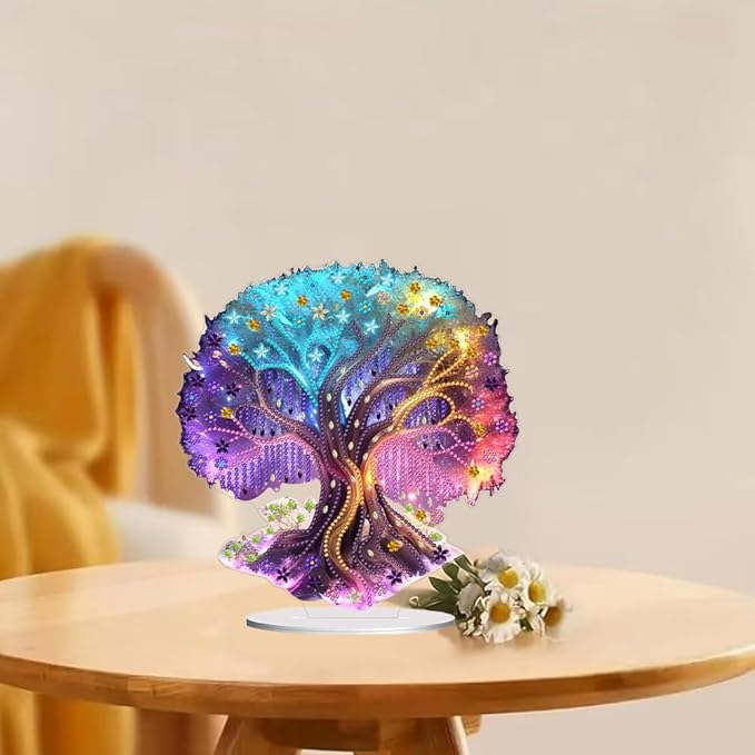 hyzsj DIY Diamond Desktop Ornament Tree of Life, Crystal Diamond Art Painting Tabletop Ornaments Single Sided, Diamond Ornament for Adult Beginner Home Office Decor Crafts Gift