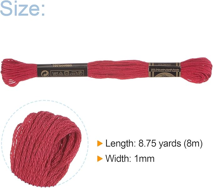 HARFINGTON 12 Skeins Embroidery Floss 8m Each Egyptian Long Fiber Cotton Cross Stitch Thread 26S/2x6 for Embroidery Projects Bracelet, Vermilion