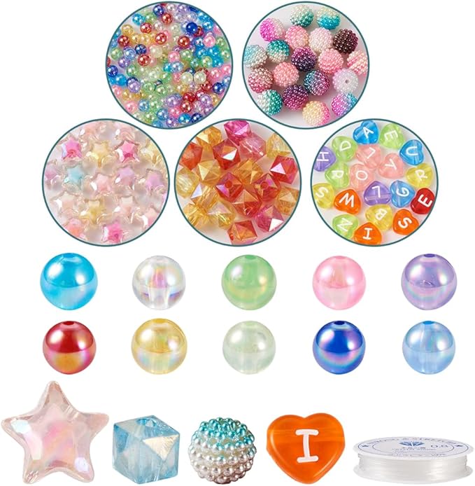 FASHEWELRY 380Pcs Candy Color Acrylic Beads Assorted Cute Star Cube Heart Letter Beads for Bracelets Bubblegum Pastel Pony Pop Bead Bulk for Necklace Key Chains Pens Jewelry Making