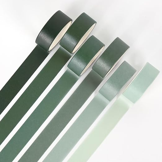 Whaline 6 Rolls Green Washi Tape Set 6 Gradient Colors Masking Tape Solid Color Decorative Tape for DIY Crafts Scrapbook Journal Planner Gift Wrapping Supplies, 60 Ft