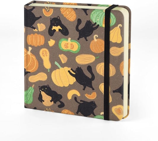 Mifuner Small Square 5x5 80gsm Mini Notebooks Blank Pages Sketchbooks Travel Journal Pocket Hardcover Paint Writing Notebook Blank Diary Memo Planner Sketchbook Fabric Cover, Pumpkin Cat