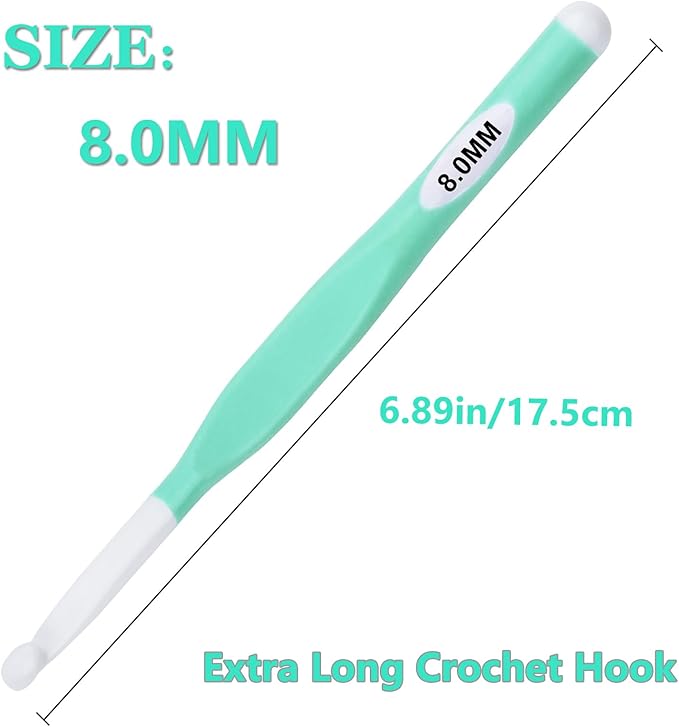 Hobekoee 8mm Large Crochet Hook,Big Crochet Hooks for Chunky Yarn,Extra Long Crochet Hooks with Soft Ergonomic Handle for Crocheting Yarn,Wool Roving