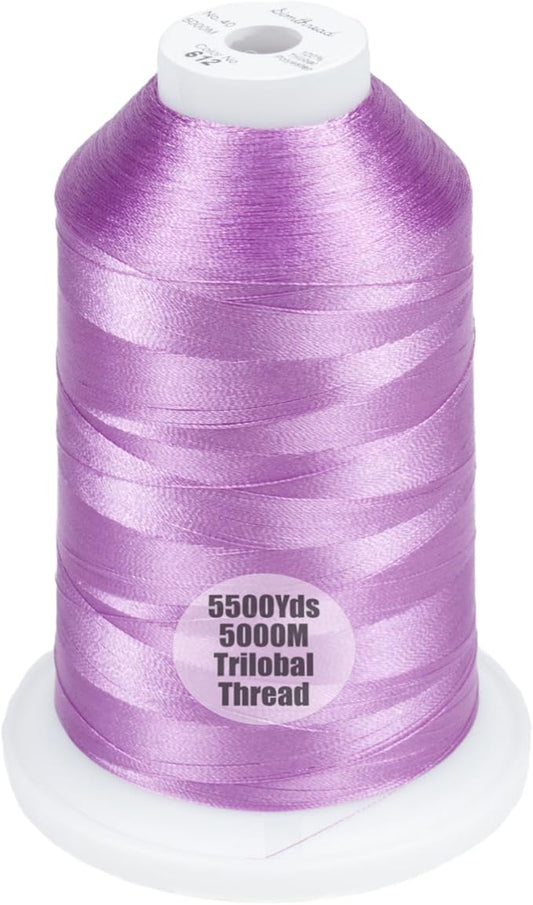 Simthread Trilobal Polyester Thread – 5000M (5500yds) No.40 – Super Sheen, Tangle-Free – Built-in Thread Lock Spool – Compatible with Brother, Singer, Janome & More, Lilac-612