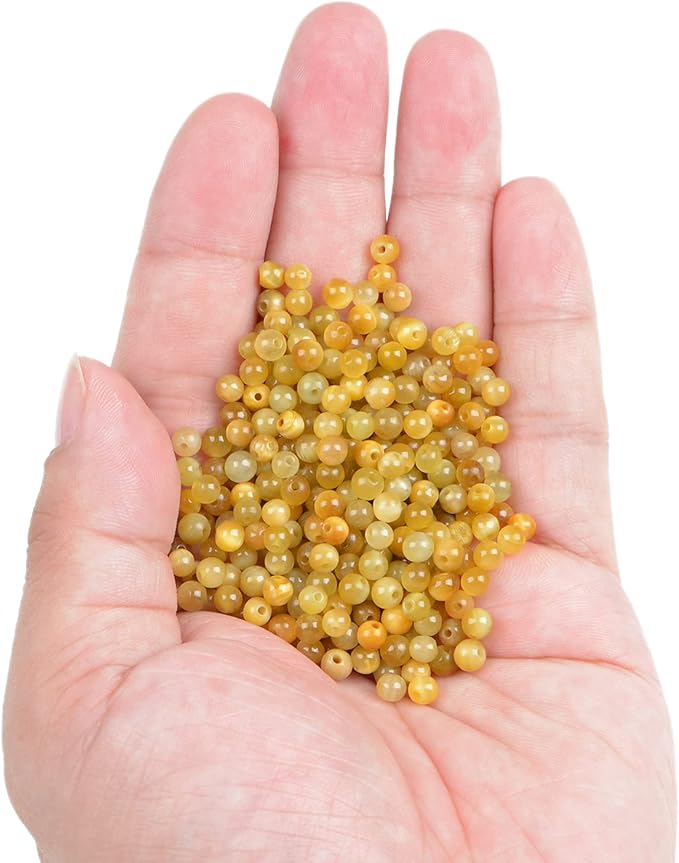bymitel 210pcs crystal beads stone gemstone round energy healing loose beads with stretch cord for jewelry making bracelets anklets (light yellow tiger's eye, 4mm 210pcs)