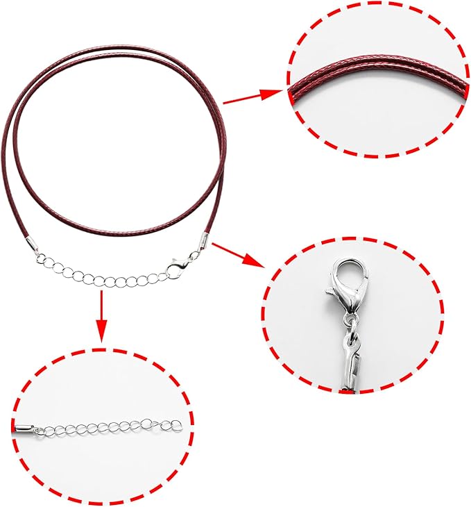 10 Pcs 2.0mm Leather Necklace Cords with Clasp,Waxed Cords,Necklace Ropes for Pendants and Jewelry Making(Wine Red)