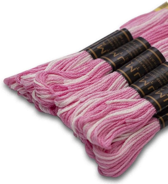 Pack of 12 Premium Embroidery Thread | 100% Egyptian Cotton Premium Skeins | Cross Stitch Embroidery Floss | Oeko TEX Certified | Ideal for Arts & Crafts (Light Pink Variegated 1201)