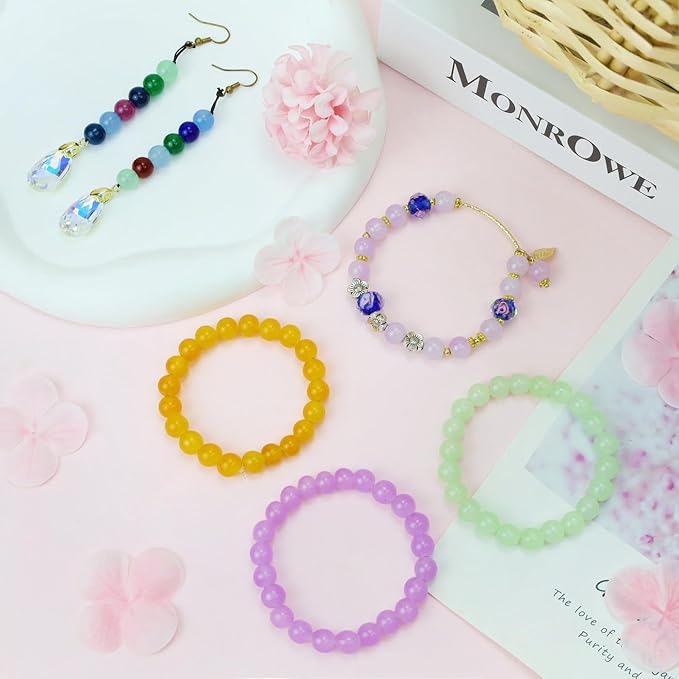 500Pcs Glass Beads for Bracelets,10 Colors 8mm Round Glass Crystal Beads for Jewelry Making Kits Earring Bracelet Necklaces and DIY Crafts for Beginners(Colorful)