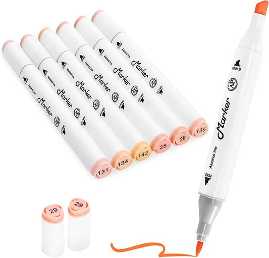 Skin Tone Alcohol Markers, 6 Pack Dual Tips Soft Fine Tip and Broad Tip Permanent Art Marker for Artists Adults Coloring Drawing Illustration Sketching Painting (Skin Tone)