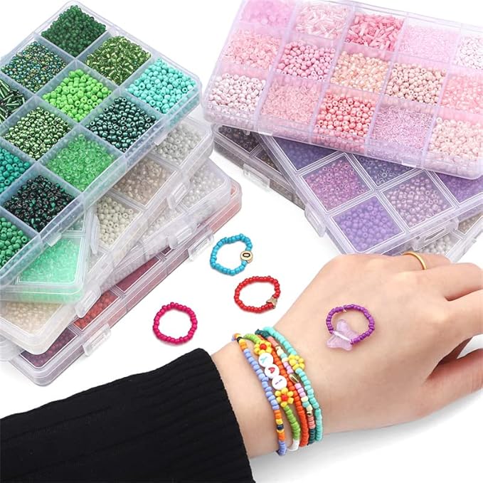 Mix 15 Color Glass Seed Tube Beads Glass Bugle Beads Loose Kit for Jewelry Making DIY Craft Beading (Mix 15 Color, Black)