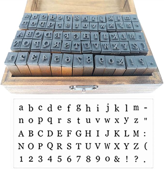 Alphabet Stamps Set,Vintage Wooden Rubber Letter Number and Symbol Diary Stamp Kit for Children DIY Scrapbooking Planner Card Making(70pcs)