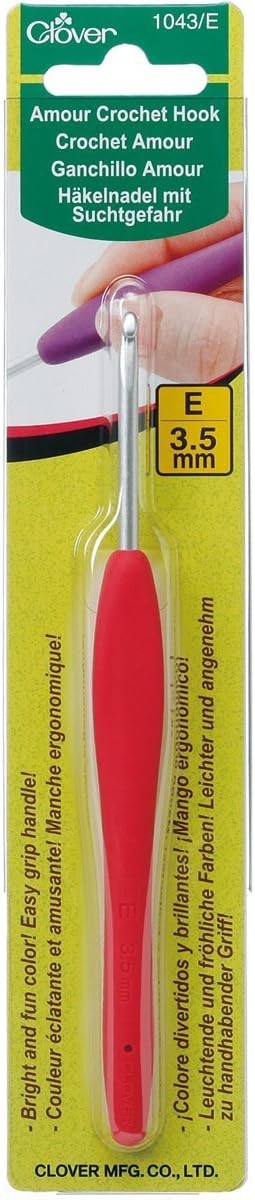 Clover 1043/E Magenta Amour Crochet Hook, Size E, 3.5mm, Red