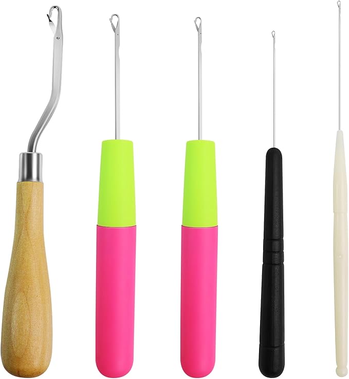 5PCS Latch Hook, Different Sizes Small Crochet Hooks Needle for Braid Hair, Scarf Carpet Making and Other Crafts