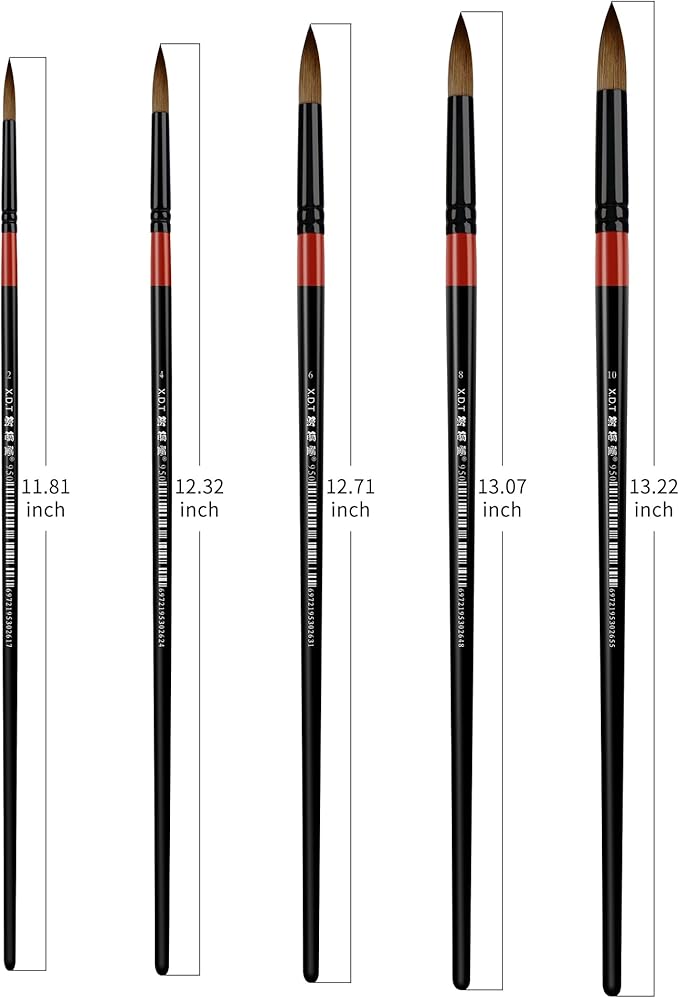XDT#950 Watercolor Paint Brush Set - 5 Pcs Professional Soft Natural Hair Paintbrushes for Artists & Adults - Round Tip Artist Brushes for Watercolor, Acrylic, Ink & Gouache Painting(Black)