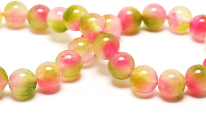 Jade Stone Beads Gemstone Beads for Jewelry Making - 6mm Round Loose Beads for Bracelets(59-62pcs, Pink Cloudy Jade)