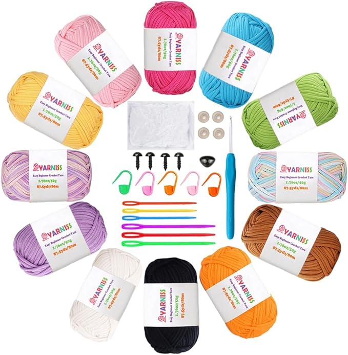 Yarniss Easy Crochet Yarn for Beginners, 12x50g Crochet Yarn Kits with Easy-to -See Stitches, Multicolor Cotton Yarn for Starter