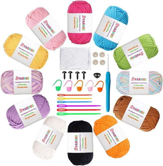 Yarniss Easy Crochet Yarn for Beginners, 12x50g Crochet Yarn Kits with Easy-to -See Stitches, Multicolor Cotton Yarn for Starter
