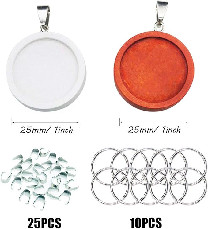 Allazone 45 PCS Wooden Pendant Trays 25 MM 5 Colors Round Pendant Cabochon Craft Bases for DIY Jewelry Gift Making