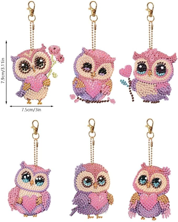 Diamond Painting Keychains Kits, Double Sided Diamond Art Keyrings for Adults, DIY Art Key Rings Ornaments Kits
