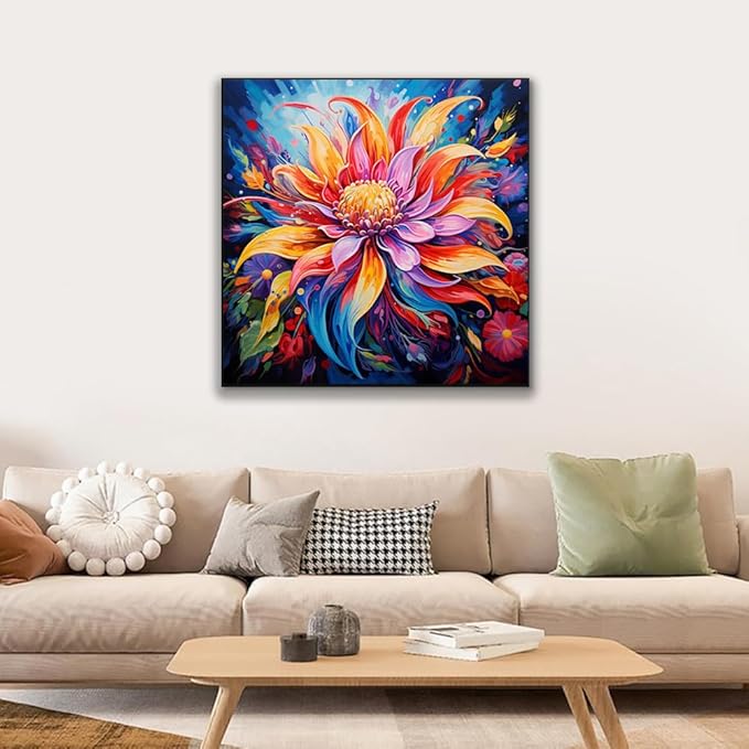 JUJUHOOD Abstract Flower Framed Paint by Numbers Kit for Adults Beginner & Kids Ages 8-12, Watercolor Paint by Number Without Easel, Acylic Paint by Numbers for Gift Home Wall Decor (10x10Inch)
