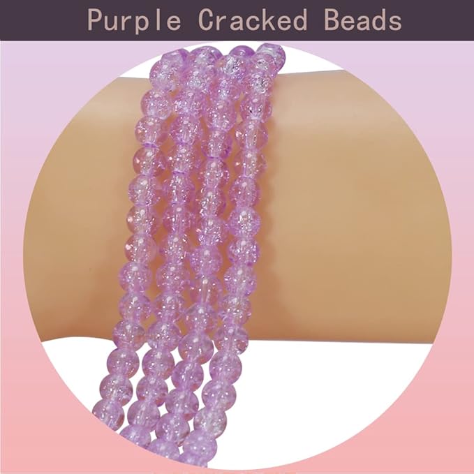 1050pcs Purple Crackle Glass Beads Handcrafted Round Lampwork Smooth Loose Beads for Bracelet & DIY Jewelry Making 6mm
