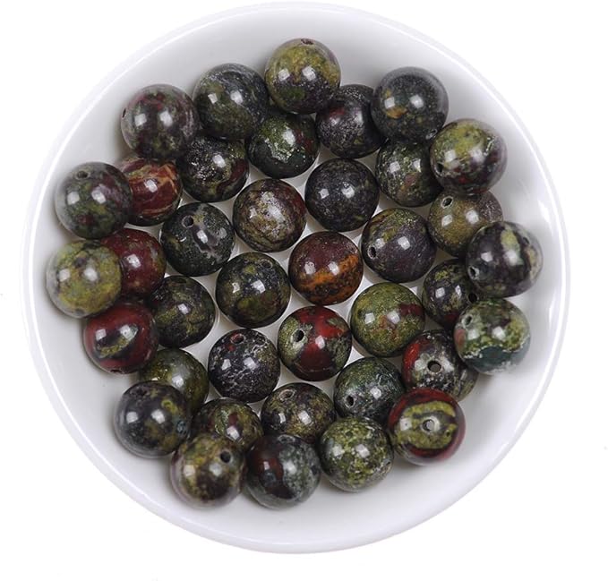 12mm Natural Dragon Bloodstone Gemstone Round Loose Beads Crystal Stone Bracelet Necklace Accessories Crafts for Jewelry Making DIY,1 Strand 15"