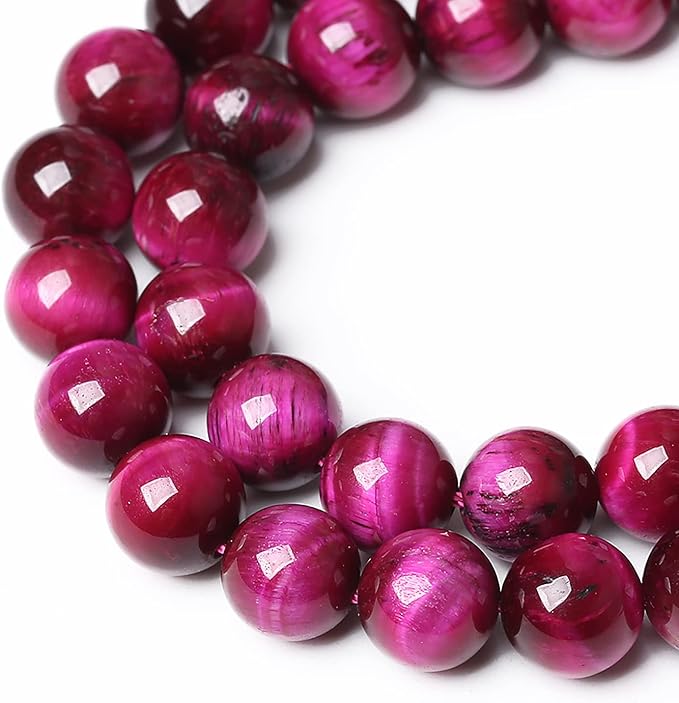 120PCS 6mm Rose Red Tiger Eye Gemstone Loose Beads Natural Round Loose Stone Beads for Jewelry Making DIY Bracelet Necklace Earrings 2 Strand 32"
