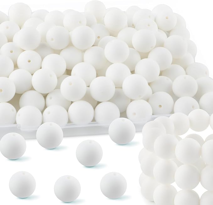 65Pcs 19mm Silicone Beads for Keychain Making Bracelet Necklace, Bulk Round Silicone Beads for Pens（White）