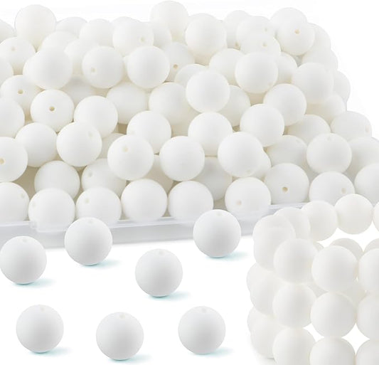 65Pcs 19mm Silicone Beads for Keychain Making Bracelet Necklace, Bulk Round Silicone Beads for Pens（White）