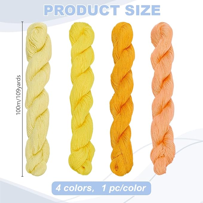 FREEBLOSS 4 Pcs Sashiko Thread Sashiko Skein 100M * 4 Colors Pure Cotton Embroidery Thread Japanese Sewing Threads Quilting and Embroidery Kit Supplies, Yellow and Orange