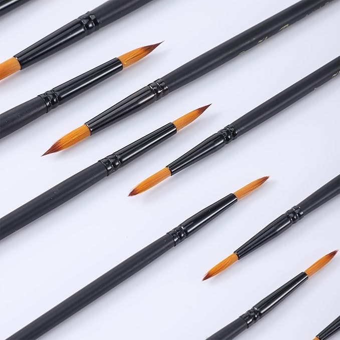 12 Pcs Watercolor Brushes Professional Set, Artist Watercolor Paint Brushes, Different Sizes Round Paint Brushes Detail Painting Brush for Watercolor, Acrylics, Ink, Gouache, Oil, Black
