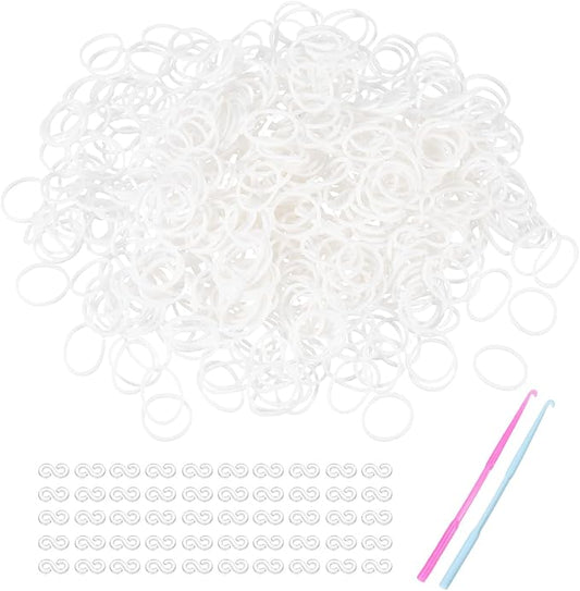 MECCANIXITY 1200 Pcs Loom Rubber Bands Kit with 50 Pcs S-Clips 2-Hooks Rubber Bands Refill Bracelet Making Kits for Weaving DIY Handcrafts Gift, White
