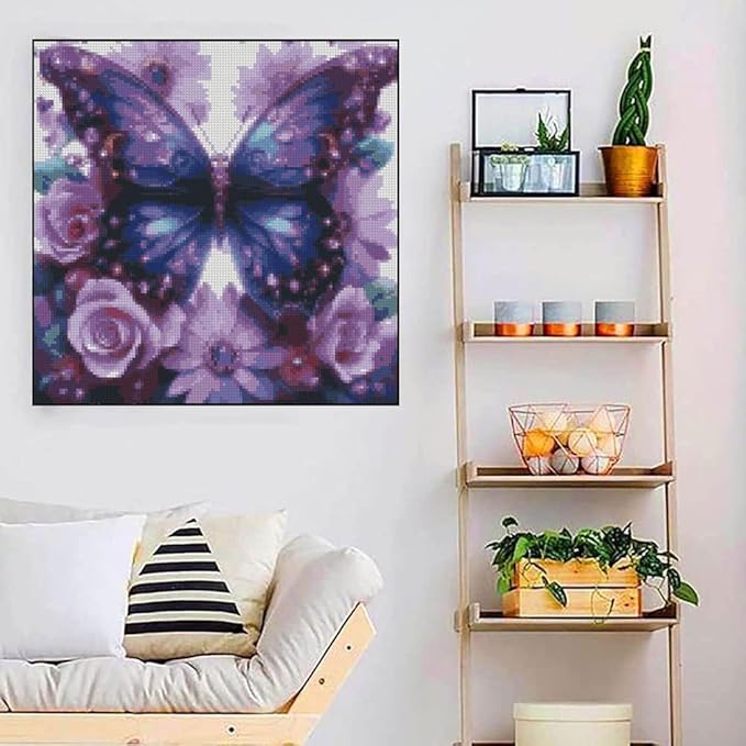 Butterfly Flower Stamped Cross Stitch Kits Flower Cross Stitch Patterns,Dimensions Cross Stitch Kits Embroidery Kit Arts and Crafts for Beginners 13.7x13.7 inches