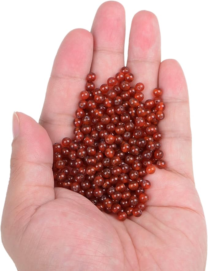 bymitel 210pcs natural crystal beads stone gemstone round energy healing loose beads with stretch cord for jewelry making bracelets anklets (carnelian, 4mm 210pcs)