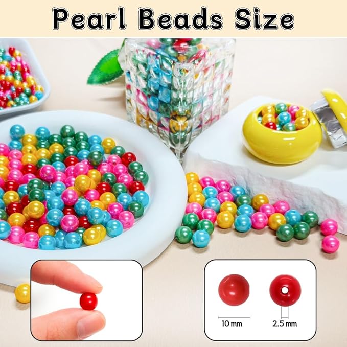 Pearl Beads for Jewelry Making Holes ABS Craft Beads with Holes for Jewelry Making, Bracelet, Necklace Crafting Bulk Bead Kit (10mm,5-Color blend/450 pcs)