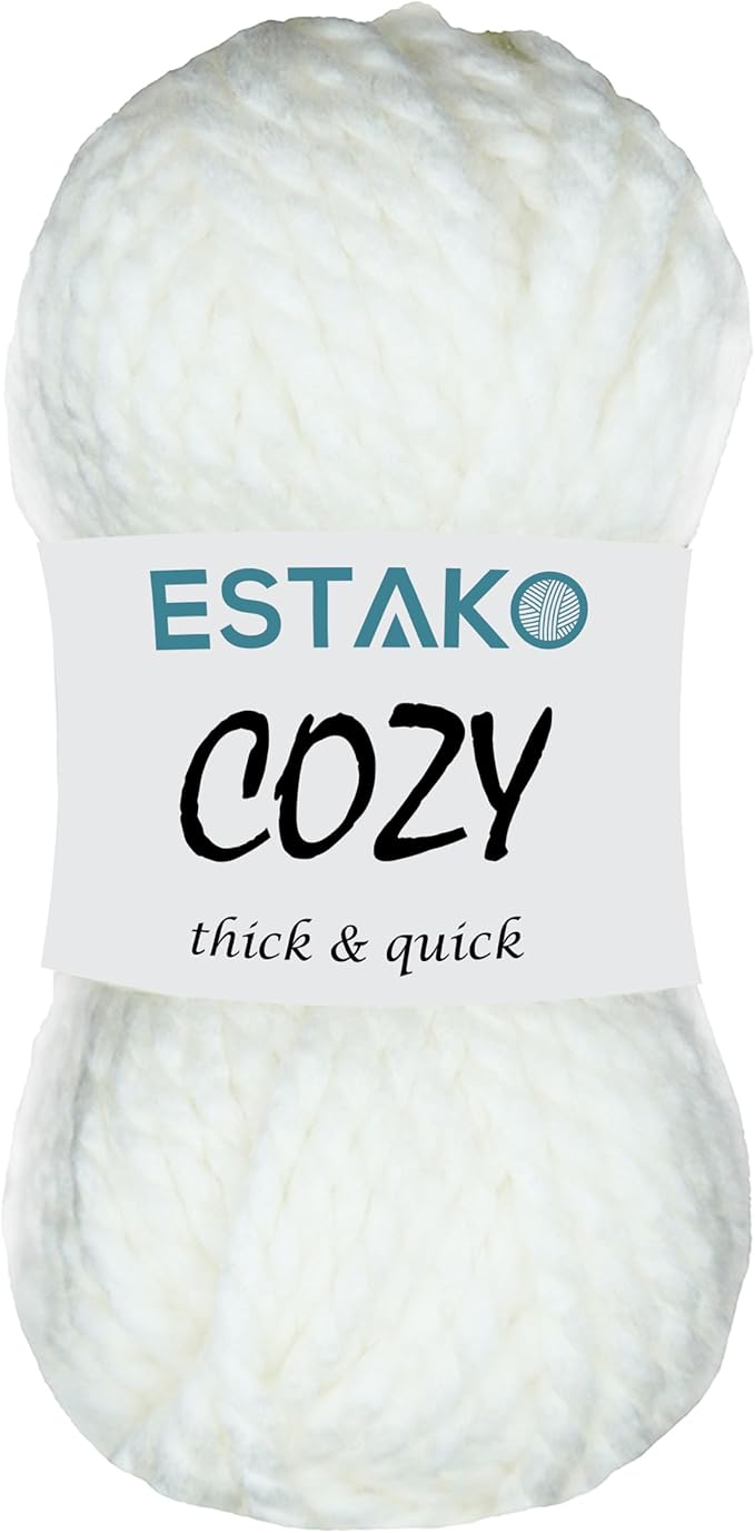Estako Cozy Thick & Quick Yarn 20% Wool 80% Acrylic Soft Super Bulky Weight #6 Knitting and Crocheting Yarn 3.52 oz (100gr) 65 yds (60 m) (50187-White)