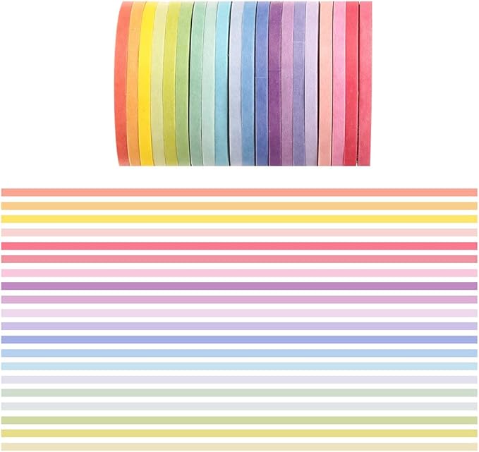20 Rolls Rainbow Washi Tape Slim,Foil Gold Skinny Decorative Masking Washi Tapes,3MM Wide DIY Masking Tape