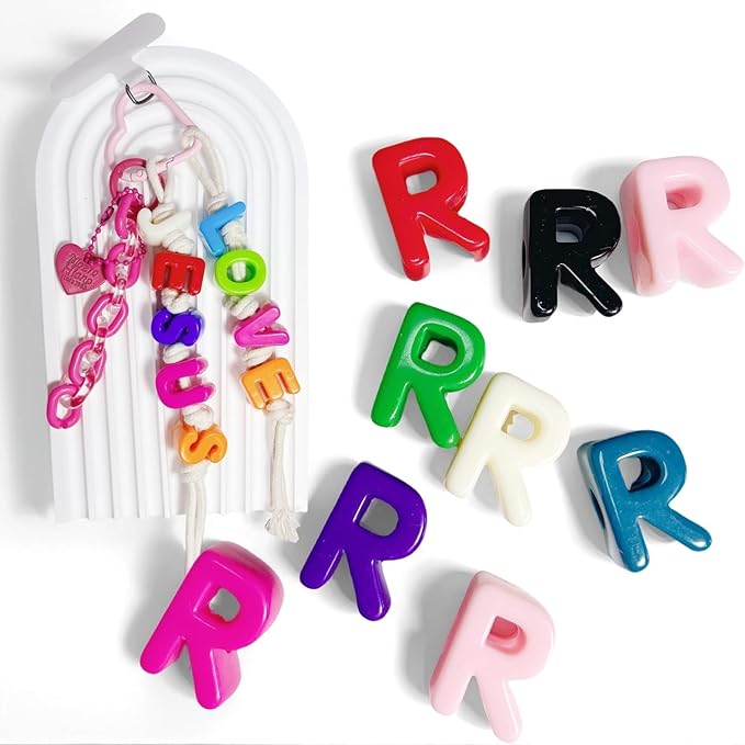 Maerolre 20Pcs Large Letter Beads, 20mm Big Acrylic Bubble Alphabet Beads, Colorful Plastic Beads for DIY Keychains, Jewelry Making, Phone Crafts Projects - R