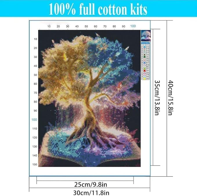 Tree of Life Stamped Cross Stitch Kits - Counted Cross Stitch Kits for Beginners Adults,11 CT Patterns Dimensions Embroidery Kits Arts Craft Kits,for Gift and Home Decor 12 x 16in