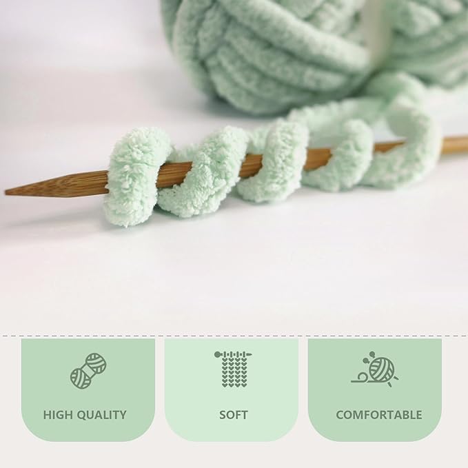 Grey Green Chunky Chenille Yarn for Crocheting Bulky Thick Fluffy Yarn for Knitting,Super Bulky Hand Blanket, Soft Plush Yarn Crochet Carpet/Scarf/Cushion/ 8 Jumbo Pack(63.76oz/197.68yd