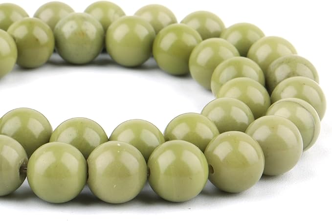 Natural Stone Beads Gemstone Beads for Jewelry Making - 10mm Round Loose Beads for Bracelets(34-37pcs, Alashan Avocado)