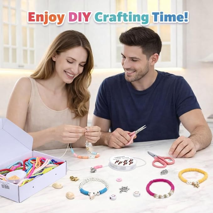 19000pcs 50 Strands Clay Bead Bracelet Kit, 6mm Flat Round Polymer Clay Beads Spacer Heishi Beads for Jewelry Making Earring Necklace