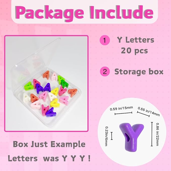 Maerolre 20Pcs Large Letter Beads, 20mm Big Acrylic Bubble Alphabet Beads, Colorful Plastic Beads for DIY Keychains, Jewelry Making, Phone Crafts Projects- Y