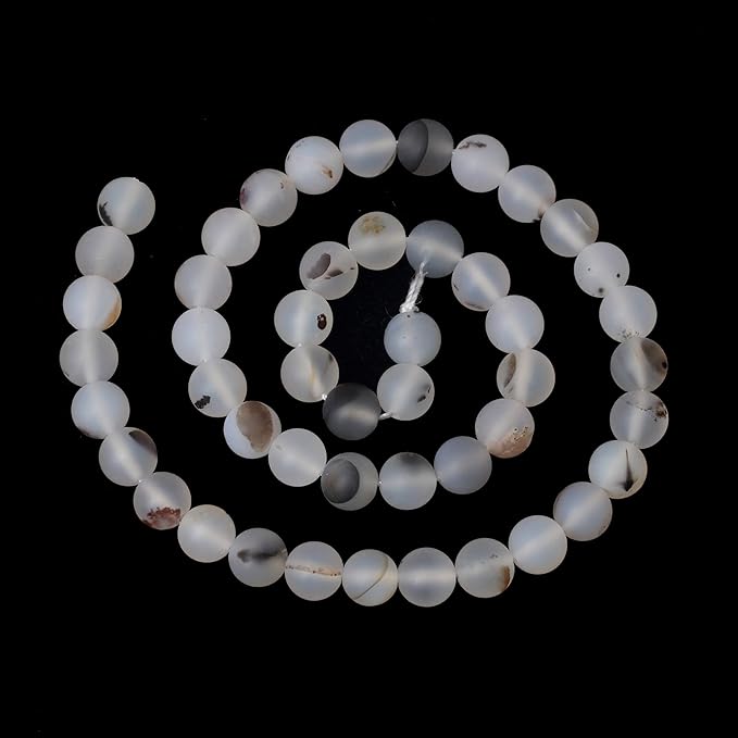 45PCS 8mm Natural Frosted Moss Grass Agate Gemstone Round Loose Beads for Jewelry Making 1 Strand 15"