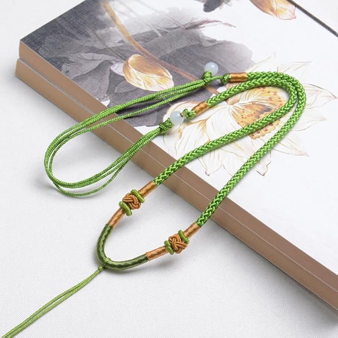 Pack of 6 Jade Rope Strings Cords Emerald Rope for Necklace and Jewelry Making, Handmade Jade Pendant Adjustable Braided Cord, 3 Colors